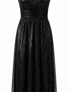 NWT Kate Kasin Black Sequin V-Neck Maxi Dress Gown